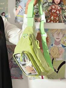 可爱日本 Itabag 女学生胸包 Y2K 女士 Lolita 可爱斜挎包女孩透明 Itabag 钱包和手提包腰包 Ita 包单肩包，街头和日式风格女包 - 綠色 - 查看 2