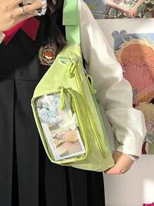 可爱日本 Itabag 女学生胸包 Y2K 女士 Lolita 可爱斜挎包女孩透明 Itabag 钱包和手提包腰包 Ita 包单肩包，街头和日式风格女包 - 綠色 - 查看 4