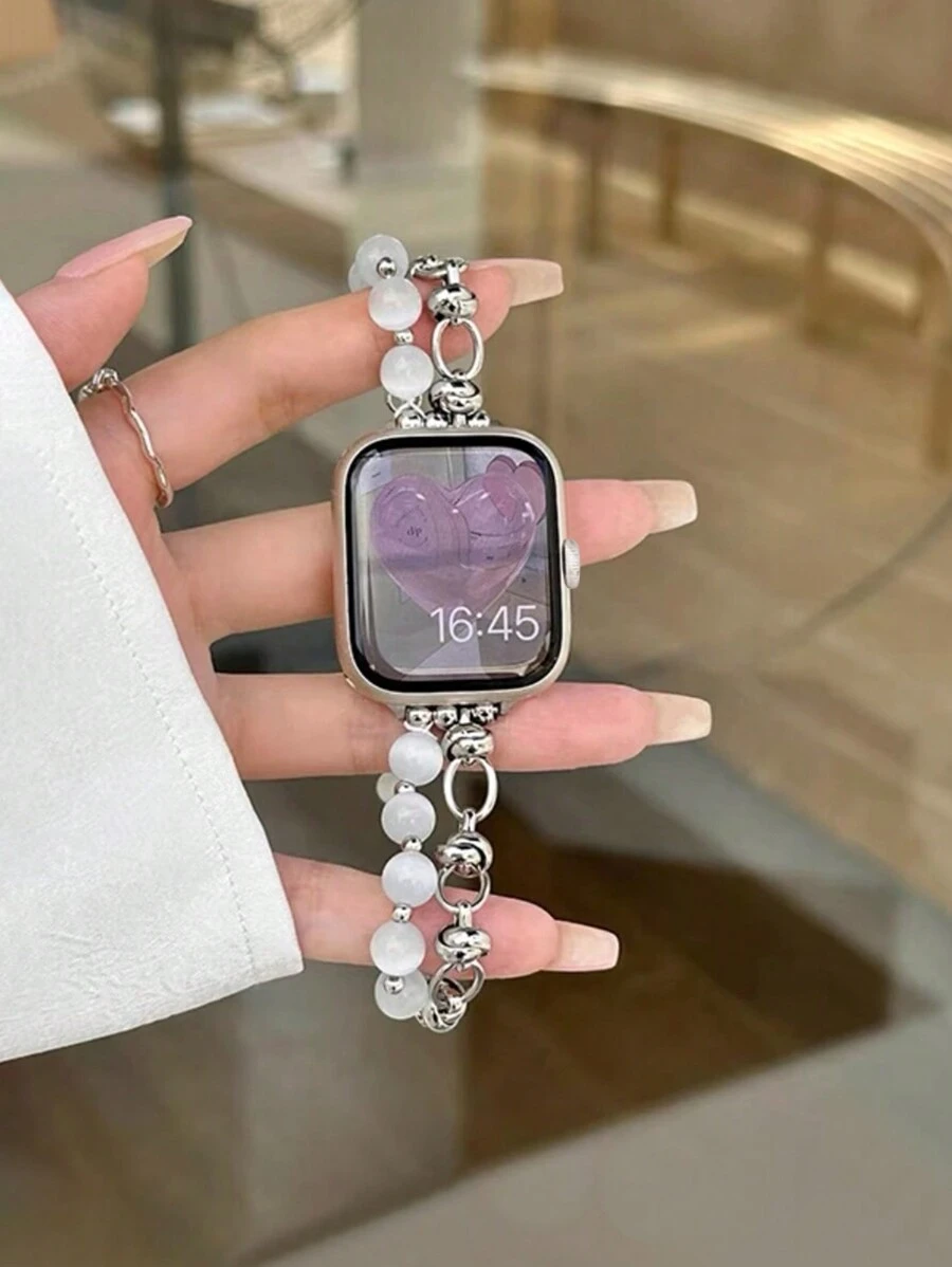 1 buah Gelang Batu Mata Kucing Wanita, Tali Jam Tangan Cantik dan Indah, Cocok untuk Redmi Watch 3 Active/ Watch 4/ Watch 5Active / 5Lite Watch 6Active/6lite/6 - Rantai Perak Mata Kucing Putih - View 1