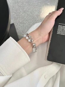 1 buah Gelang Batu Mata Kucing Wanita, Tali Jam Tangan Cantik dan Indah, Cocok untuk Redmi Watch 3 Active/ Watch 4/ Watch 5Active / 5Lite Watch 6Active/6lite/6 - Rantai Perak Mata Kucing Putih - View 3