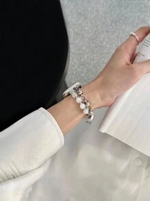 1 buah Gelang Batu Mata Kucing Wanita, Tali Jam Tangan Cantik dan Indah, Cocok untuk Redmi Watch 3 Active/ Watch 4/ Watch 5Active / 5Lite Watch 6Active/6lite/6 - Rantai Perak Mata Kucing Putih - View 4