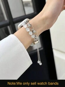 1 buah Gelang Batu Mata Kucing Wanita, Tali Jam Tangan Cantik dan Indah, Cocok untuk Redmi Watch 3 Active/ Watch 4/ Watch 5Active / 5Lite Watch 6Active/6lite/6 - Rantai Perak Mata Kucing Putih - View 2