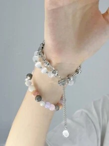 1 buah Gelang Batu Mata Kucing Wanita, Tali Jam Tangan Cantik dan Indah, Cocok untuk Redmi Watch 3 Active/ Watch 4/ Watch 5Active / 5Lite Watch 6Active/6lite/6 - Rantai Perak Mata Kucing Putih - View 6