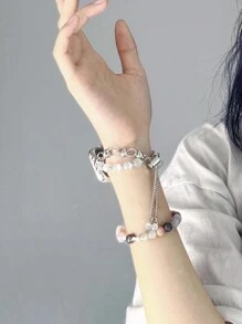 1 buah Gelang Batu Mata Kucing Wanita, Tali Jam Tangan Cantik dan Indah, Cocok untuk Redmi Watch 3 Active/ Watch 4/ Watch 5Active / 5Lite Watch 6Active/6lite/6 - Rantai Perak Mata Kucing Putih - View 5