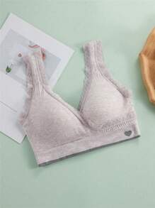 1 pièce Soutien-gorge de maternité avec bordure en dentelle, brassière d'allaitement sans coutures et sans fil, violet