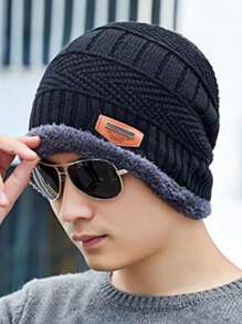 Cachecol e Gorro de Inverno com Gorro Quente Acolchoado Tricotado para Ciclismo ao Ar Livre, Gorro de Lã de Inverno para Homens, Gorro Puxado para Baixo, Gorro de Inverno