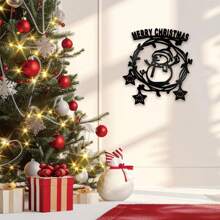 1pc Metal Wall Decoration, Snowman Design, Winter Romantic Decoration, Christmas Home Decoration, Living Room, Bedroom Decoration, Gift For Christmas, Halloween, Thanksgiving - 黑色 - 查看 1