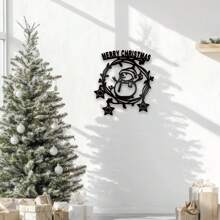 1pc Metal Wall Decoration, Snowman Design, Winter Romantic Decoration, Christmas Home Decoration, Living Room, Bedroom Decoration, Gift For Christmas, Halloween, Thanksgiving - 黑色 - 查看 2