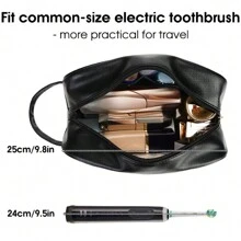 旅行盥洗包，防水剃须套装，男女通用，可折叠储物袋，带隔层和手柄，适用于化妆品和美容工具化妆包化妆品收纳化妆品收纳袋旅行配件刷包化妆品容器旅行用品旅行必需品女士配饰旅行用品大学度假巡航暑假必需品女士洗漱包盥洗包手提包收纳 - 黑色 - 查看 4