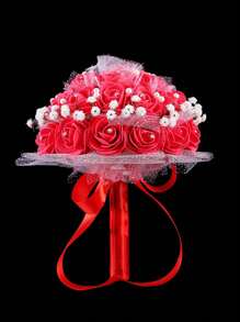 1 件人造玫瑰花束，婚礼假玫瑰花束，马卡龙色假玫瑰花束，派对装饰，摄影道具，情人节礼物 - 紅色 - 查看 11