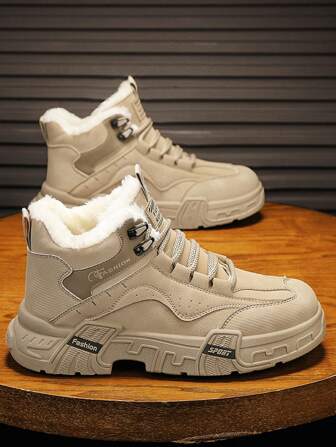 Men's High-Top Leather Equestrian Boots, Stylish Lace-Up Warm Lined Thick Sole Non-Slip Durable Winter Motorcycle Boots, Outdoor Snow Boots