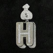 DUBSS 1 Piece Prong Setting Pendant Iced Out Initial Necklace For Men Gold Plated Hip Hop Fashion Jewelry Money Bag Bail - Letter - View 60