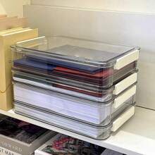 1 个多功能收纳盒家用透明收纳盒PET文件收纳盒办公资料结婚登记簿房产护照试卷收纳盒办公室宿舍家居收纳用品宿舍 - 白色 - 查看 5