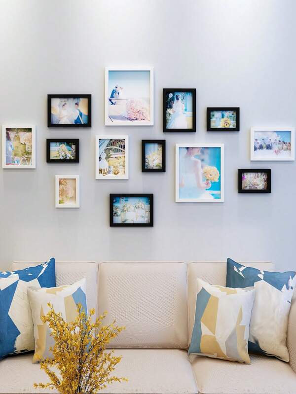 13pcs/Set Creative Minimalist Photo Frame Gallery Wall Combination, No-Drill Frame For Living Room, Bedroom, Decor, Wall Decoration