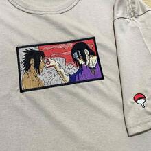 Sasuke And Itachi Uchiha Embroidered Anime T-Shirt Unisex 100% Cotton Geek Blouse - 米色 - 查看 1