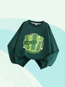 青少年男孩卡通创意文字元素运动衫圆领运动衫适合男孩休闲舒适秋冬季时尚 - 彩色 - 查看 3