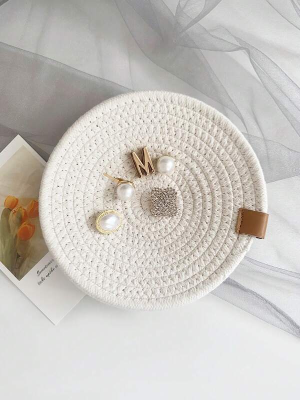 1pc Handmade Woven Mix Color Round Jewelry Display Tray, Creative Circular Jewelry Organizer For Necklaces, Rings, Bracelets Back To School