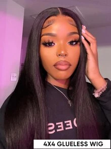 无胶皮肤融化蕾丝前丝滑直发假发雷米真人头发 180% 密度丰满假发戴上即可使用 4x4 蕾丝闭合假发自然黑色预切蕾丝闭合假发预拔融化发际线丝滑骨直发适合初学者适合女性 - 自然色&黑色系 - 查看 9