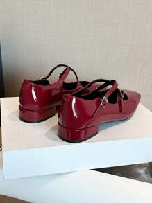 女士时尚百搭通勤平底便鞋 - 酒紅色 - 查看 8