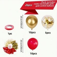 26 pezzi/set 10 pollici/12 pollici Decorazione di palloncini in lattice con nastri rosso romantico, glitter dorato metallico e rosso, adatto per matrimonio, proposta, festa di compleanno, anniversario, laurea, fidanzamento, San Valentino, Capodanno, decorazione interna ed esterna - Multicolore - Visualizzare 4