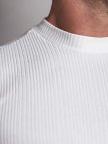 Slim Mid-Neck Ribbed T-Shirt With Elastane - White - View 4