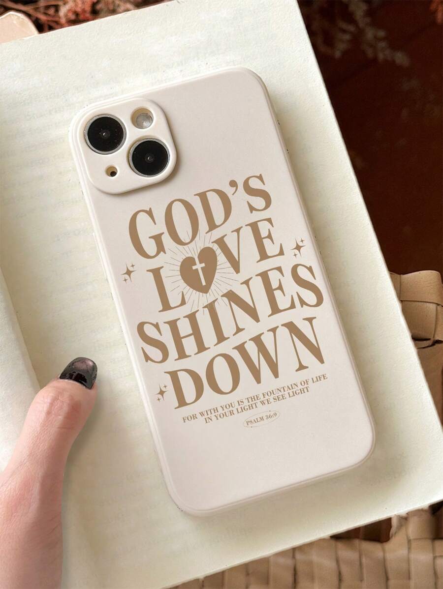 1pc Minimalist Religious Slogan & Star Pattern Cat Eye Vintage White