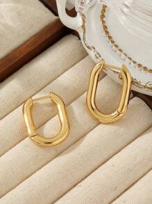 1 Cặp bông tai tròn bằng thép không gỉ mạ 18K, phong cách Pháp thời trang phù hợp cho tiệc tùng, hẹn hò và công sở - Vàng - Xem 6