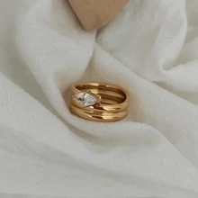 VKHK 1 Pc Creative 18K Gold Plated Stainless Steel Eye Stone Multilayered Rings For Women Men Couple Jewelry Gift - Layered Rings - View 6