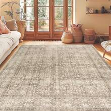 Area Rug Washable Carpet For Living Room, Large Low Pile Print Vintage Rug Anti-Slip Stain Resistant Floral Carpet, Indoor Distressed Retro Floor Carpet For Bedroom Dining Room Office - Màu be - Xem 1