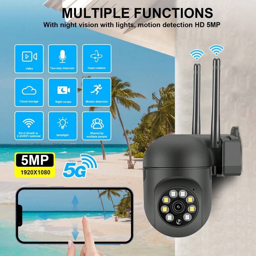 8MP, 5MP, 3MP, 2MP 1080P HD, Băng tần kép 2.4G + 5G WiFi hoặc 2.4G WiFi Tùy chọn Camera an ninh ngoài trời/trong nhà, Camera WiFi không dây, Camera giám sát an toàn, Camera, Camera PTZ - màu đen - Xem 1
