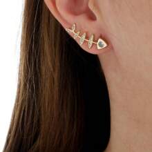 18K GOLD PLATED HERRINGBONE EARRING WITH ZIRCONIA STUDDED - 金色 - 查看 2