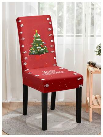 4pcs Christmas Elements Cartoon Pattern, Christmas Color Full Coverage, European & American Holiday Atmosphere Dining Chair Cover, Suitable For Christmas Decoration Dust Cover, Hotel Party Home Decor