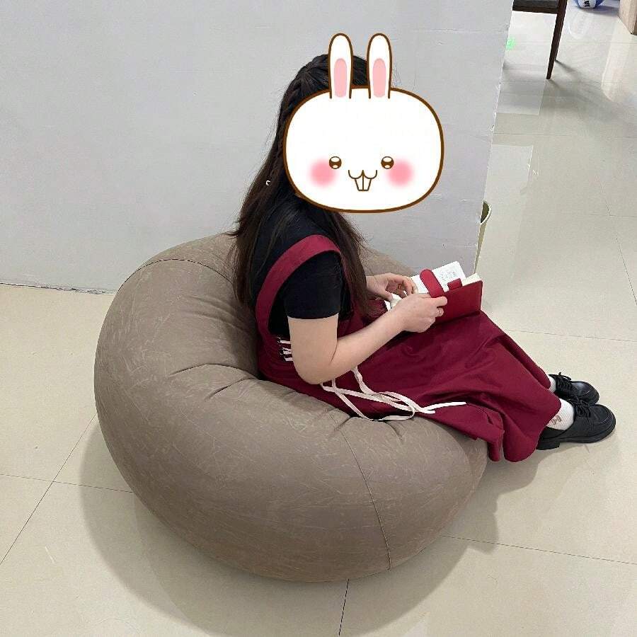 1PC Inflatable Flocking Sofa, Single Slouchy Sofa Portable Easy Storage, Outdoor Leisure Thickened Sofa Lounge Chair Study Chair - Khaki - View 1