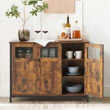 VASAGLE Sideboard, Buffet Table, Storage Cabinet With Glass Doors, Dining Room, Living Room, Hallway, Kitchen, Steel Frame, Industrial Style, Rustic Brown And Ink Black - Brown - View 4