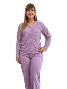 Women's Pajama Set Open Button Mesh Post Surgery Breastfeeding My Dream Night Line - 紫丁香色 - 查看 4