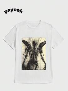 Payeah  Dark Art Aesthetic Grunge ClothingT Shirt  Casual Digital Print  Pure Heavy Cotton T Shirt - 白色 - 查看 1