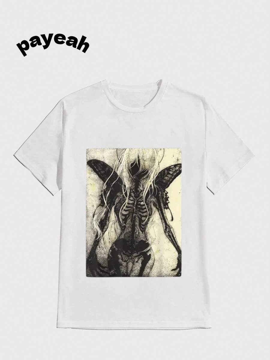 Payeah  Dark Art Aesthetic Grunge ClothingT Shirt  Casual Digital Print  Pure Heavy Cotton T Shirt - 白色 - 查看 1