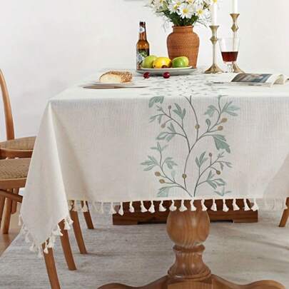 1 件亚麻桌布，高精度刺绣秋收叶矩形桌布，简约餐桌布，防尘盖巾，适用于农舍、家居、节日、派对、野餐、露营装饰