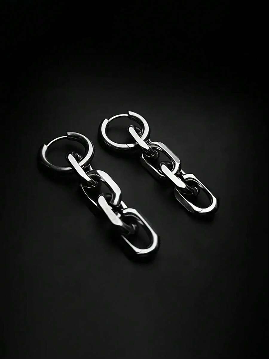 Y2K Gothic Style Stainless Steel Chain Pendant Earrings - Unisex, Perfect Accessory For Casual Outfits, Also A Unique Gift - Steel - View 1