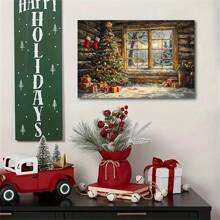 Merry Christmas And Happy New Year! Snowscape Outdoor Christmas Tree Frameless Canvas Wall Art Print, Home Decor For Living Room Bedroom, Holiday Party Decoration, Gift Christmas Decorations Room Decor