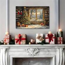 Merry Christmas And Happy New Year! Snowscape Outdoor Christmas Tree Frameless Canvas Wall Art Print, Home Decor For Living Room Bedroom, Holiday Party Decoration, Gift Christmas Decorations Room Decor