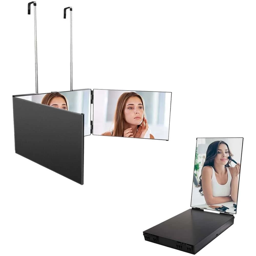 3Fold Shaving & Makeup Mirror Set With Hanging Stand, Portable Compact