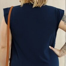 Long Oversized Casual Sleeveless Sweatshirt Dress With Side Slits And Details Plus Size 45224A - Màu xanh hải quân - Xem 5