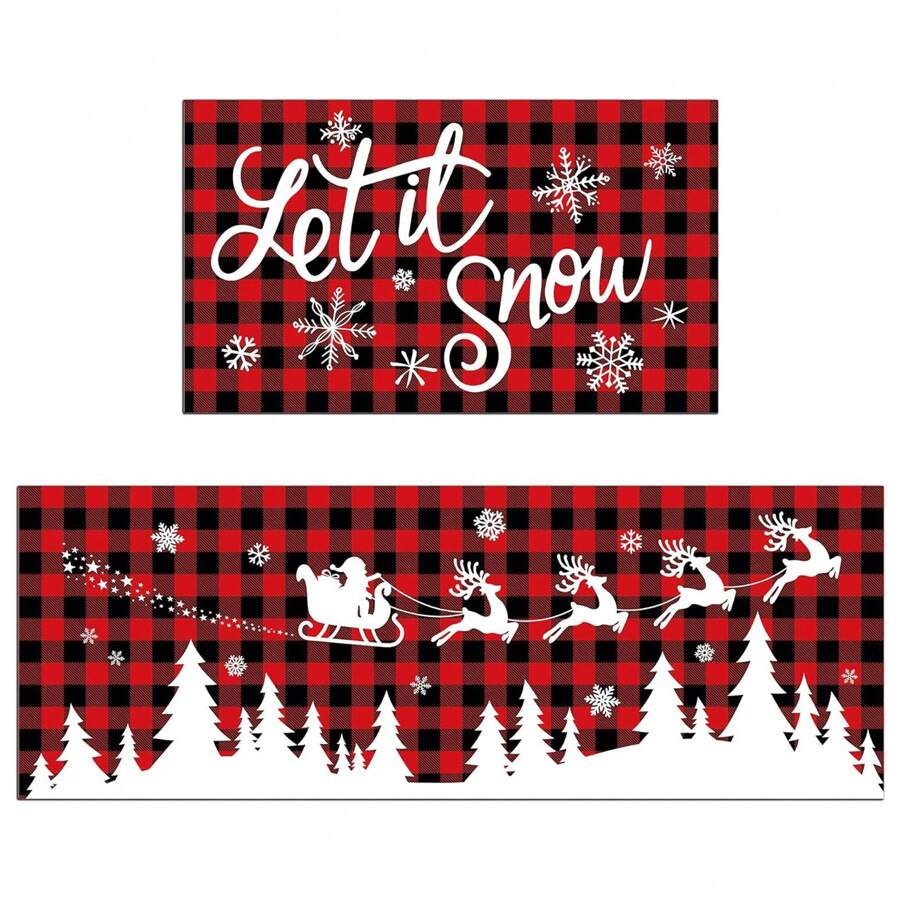 Christmas Door Mat Set Kitchen Throw Rugs Non-Slip Entryway Rugs Floor Carpet For Bedroom Indoor Decor