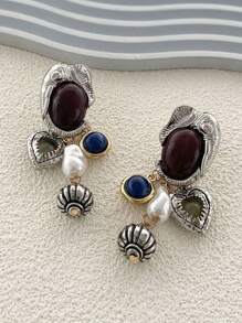 1 bộ trang sức vòng cổ và khuyên tai hình động vật bằng ngọc trai giả & đá quý thanh lịch cổ điển làm quà tặng cho phụ nữ hoặc đeo hàng ngày - bộ đá quý - Xem 12