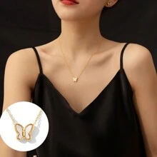 1 chiếc vòng cổ xương đòn hình con bướm bằng thép không gỉ và vỏ sò - Loại bướm - Xem 1