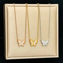 1 chiếc vòng cổ xương đòn hình con bướm bằng thép không gỉ và vỏ sò - Loại bướm - Xem 2