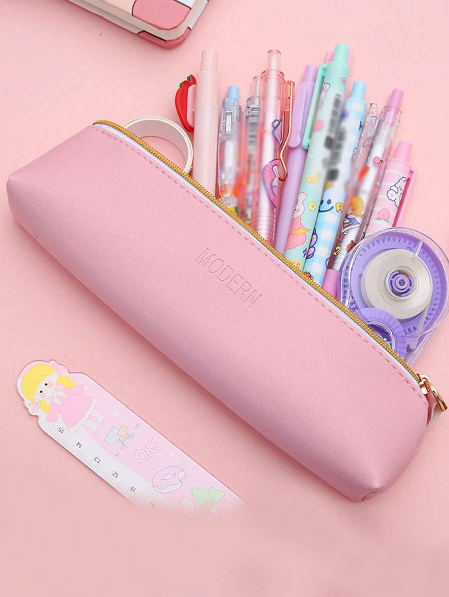 1 hộp đựng bút chì da PU sáng tạo dung lượng lớn, hộp đựng đồ dùng văn phòng phẩm đa chức năng cho học sinh - Hồng - Xem 1