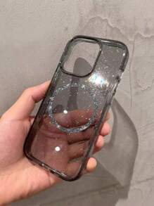 1 件爱心闪光水钻装饰磁力吸附软壳手机壳适用于 iPhone16Promax/16/16Pro/16Promax/15Promax/15Pro/15/15plus/14/13/11/XR/7/8 (黑色) 磁片 + 手机壳 - 黑色 - 查看 7