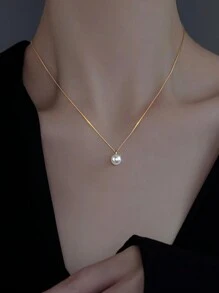 1pc S925 Sterling Silver Simple Elegant Pearl Necklace For Women, Delicate, Chic, Small Collarbones Chain, Great Gift